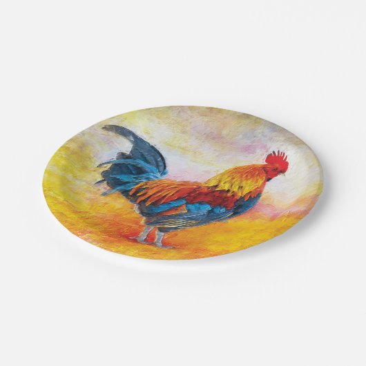 Bunte Hahn-Digital-Kunst-Malerei Pappteller (Schrägansicht)