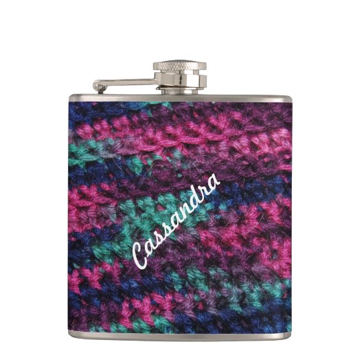 Bunte Häkelarbeit Flachmann (Vorderseite)