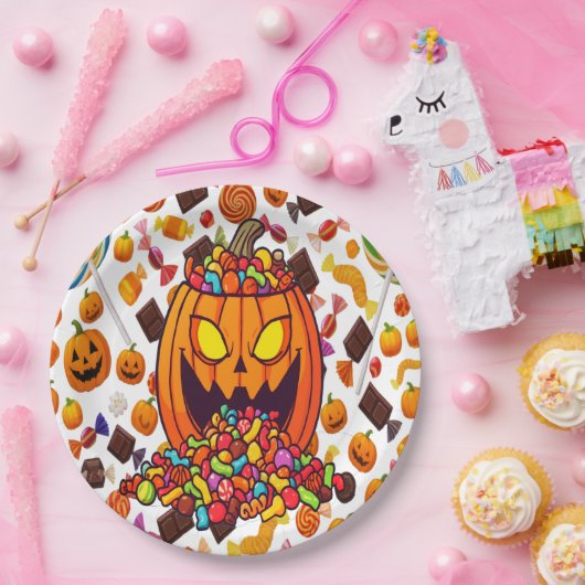 Bunte Halloween-Candy Pumpkins-Teller Pappteller (Party)