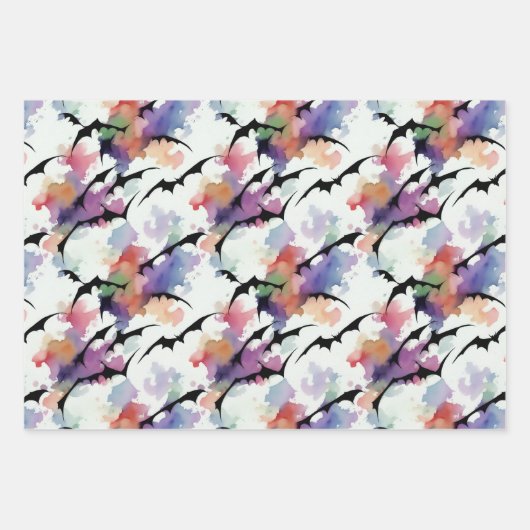 Bunte Halloween fallen Pumpkins Fledermäuse Aquare Geschenkpapier Set (Vorderseite 2)