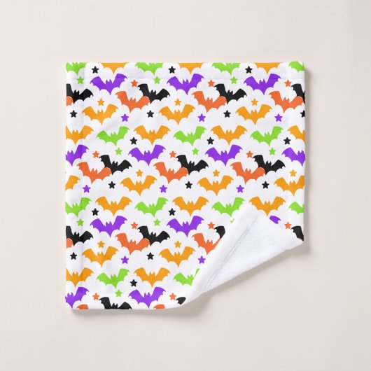 Bunte Halloween-Fledermäuse Duschvorhang Badhandtuch Set (Waschlappen)
