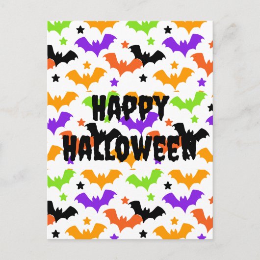 Bunte Halloween-Fledermäuse Postkarte (Vorderseite)