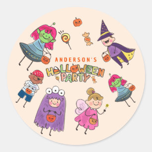 Bunte Halloween-Kostenümparty für Kinder Runder Aufkleber