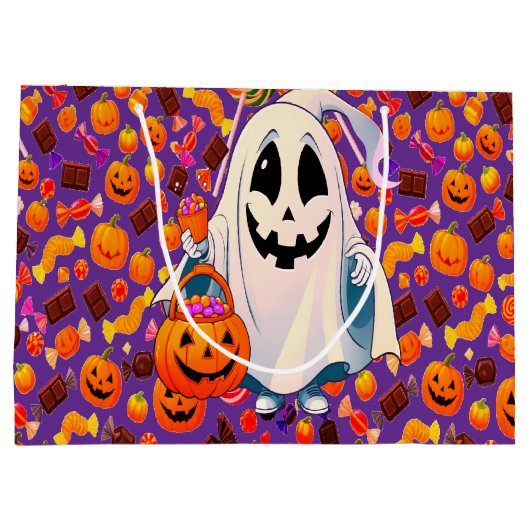 Bunte Halloween-Kürbis Große Geschenktüte (Rückseite)