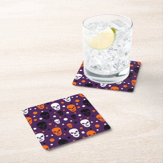 Bunte Halloween-Skulls Polka Dots Muster Rechteckiger Pappuntersetzer (Vor Ort)
