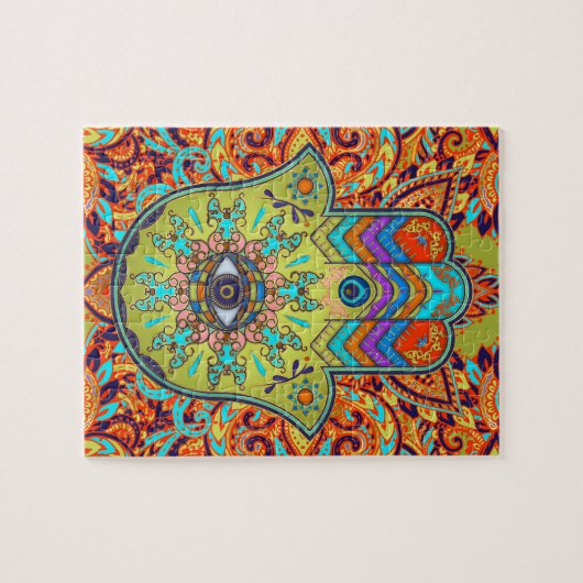 Bunte Hamsa Hand - Hand von Fatima Puzzle (Horizontal)