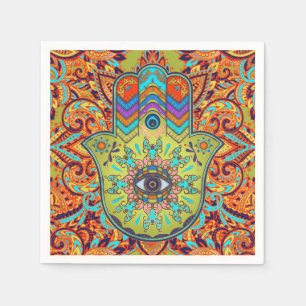 Bunte Hamsa Hand - Hand von Fatima Serviette