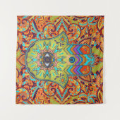 Bunte Hamsa Hand - Hand von Fatima Wandteppich (Vorderseite (Horizontal))