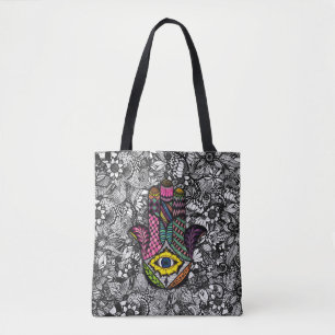 Bunte Hand gezeichnete Hamsa Hand Tasche