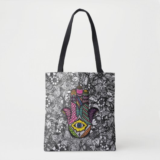 Bunte Hand gezeichnete Hamsa Hand Tasche (Vorderseite)