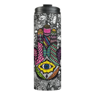 Bunte Hand gezeichnete Hamsa Hand Thermosbecher