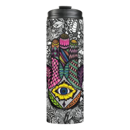 Bunte Hand gezeichnete Hamsa Hand Thermosbecher (Vorderseite)