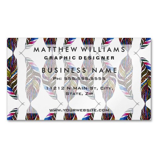 Bunte Hand gezeichnete Muster-Federn Magnetische Visitenkarte (Vorderseite)