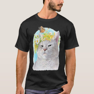 Bunte handgemalte Katzenporträt Schmetterling T-Shirt