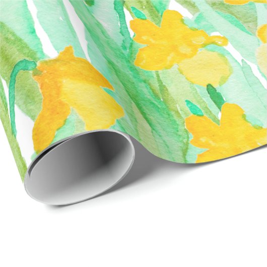 Bunte handgemalte Watercolornarzissen-Blumen Geschenkpapier (Rolleneckpunkt)