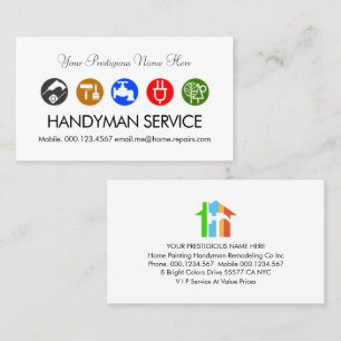Bunte Handwerker-Heimreparatur-Symbole Visitenkarte