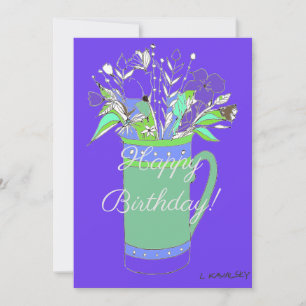 Bunte Happy Birthday Blumen in Tasse  Feiertagskarte