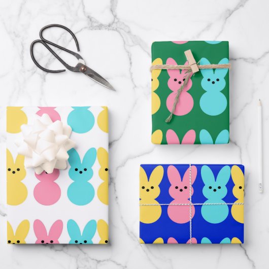 Bunte Hasen Geschenkpapier – Süßes Ostern Set (Vorderseite)
