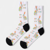 Bunte Hasen Muster Mit Fröhlichem Ostertxt Socken (Linkes Detail)