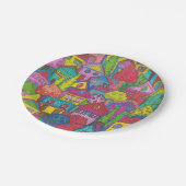 Bunte Haus-Papierteller Pappteller (Schrägansicht)