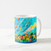 Bunte Häuser mit Ballons in einem windigen Himmel Kaffeetasse (VorderseiteRechts)