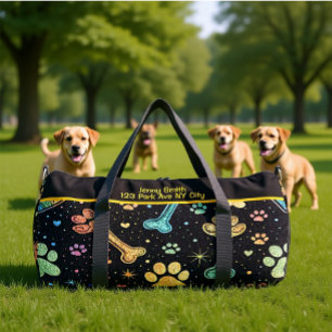 Bunte Haustierknochen Pfotenabdruck Monogramm Pers Duffle Bag
