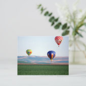Bunte Heißluftballons schwimmen über Weizen Postkarte (Stehend Vorderseite)