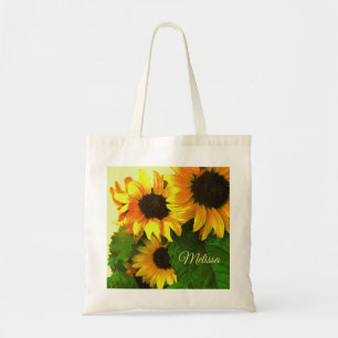 Bunte helle gelbe Sonnenblumen personalisiert Tragetasche