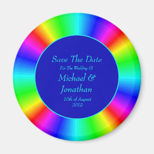 Bunte helle Regenbogen-Hochzeit - Save the Date Magnet