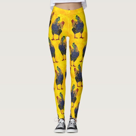 Bunte Henne auf Gelb - Leggings (Vorderseite)
