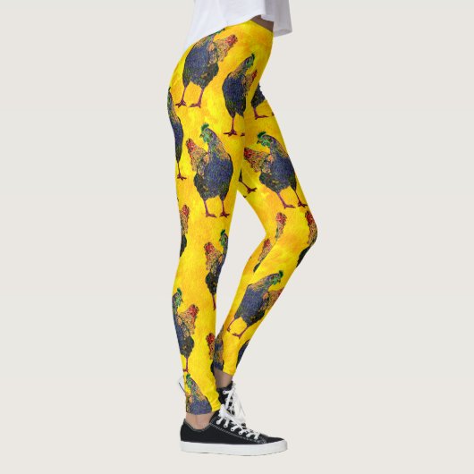 Bunte Henne auf Gelb - Leggings (Rechts)