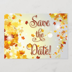 Bunte Herbst-Save-The-Date-Karten mit Herbstlaub Einladung