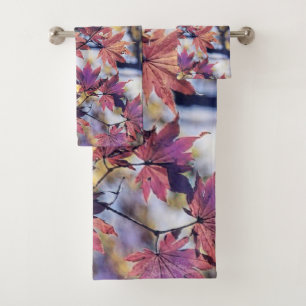Bunte Herbstblätter mit Herbstfarben Aquarell  Badhandtuch Set