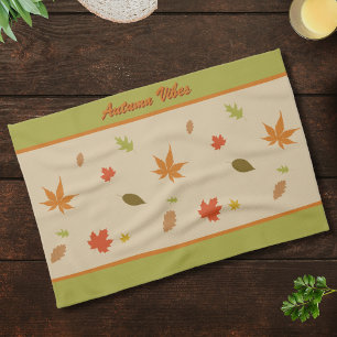 Bunte Herbstblätter mit individuellem Text Geschirrtuch