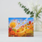 Bunte Herbstblätter wirbeln im Wind Postkarte (Stehend Vorderseite)