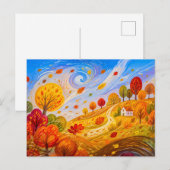 Bunte Herbstblätter wirbeln im Wind Postkarte (Vorne/Hinten)