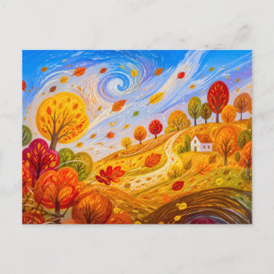 Bunte Herbstblätter wirbeln im Wind Postkarte