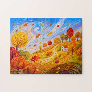 Bunte Herbstblätter wirbeln im Wind Puzzle