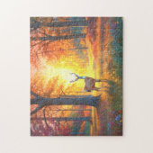 Bunte Herbstfarben im Wald und Hirsch-Kunst Puzzle (Vertikal)