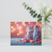 bunte Herz Macarones in Glas Postkarte (Stehend Vorderseite)
