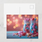bunte Herz Macarones in Glas Postkarte (Vorne/Hinten)