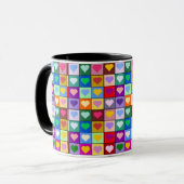 Bunte Herz-Quadrate Tasse (Vorderseite Links)