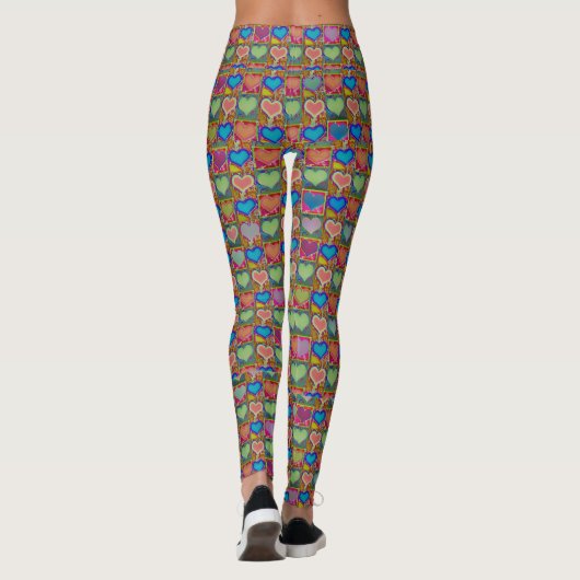 Bunte Herzen im geometrischen Muster Leggings (Rückseite)
