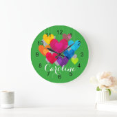 Bunte Herzen Monogramm Große Wanduhr (Zuhause)