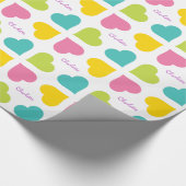 Bunte Herzen personalisiert Geschenkpapier (Ecke)