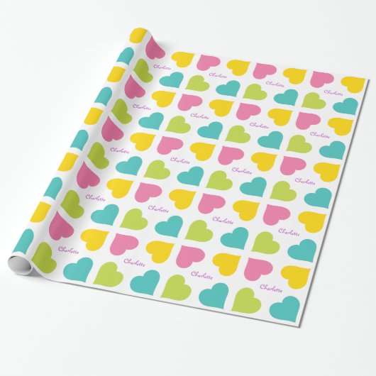 Bunte Herzen personalisiert Geschenkpapier (Ungerollt)