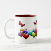 Bunte Herzen u. Schmetterlings-Tasse Zweifarbige Tasse (Links)