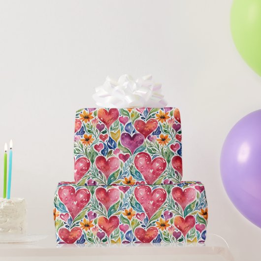 Bunte Herzen und Blumen Geschenkpapier (Partygeschenke)