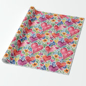 Bunte Herzen und Blumen Geschenkpapier (Ungerollt)