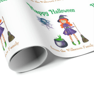 Bunte Hexe und Spinne Benutzername Halloween Geschenkpapier
